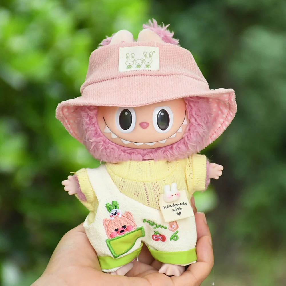 Cute Student Uniform with Overalls 17cm Blind Box Labubu Dolls Adorable Outfit  Doll accessories Doll clothes