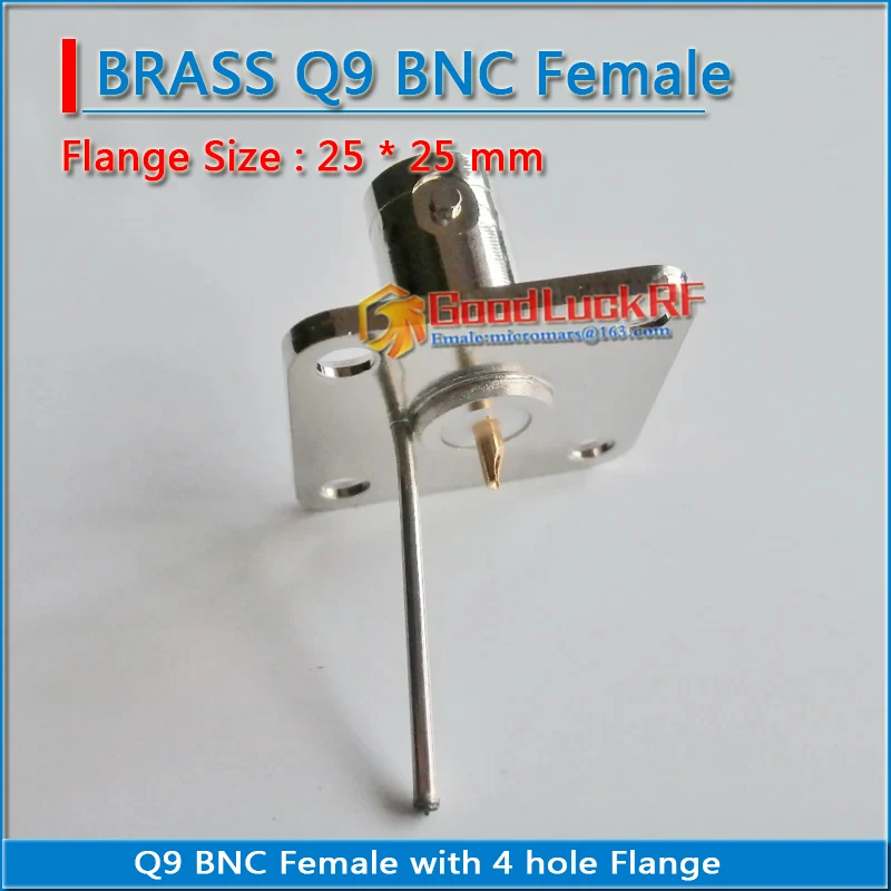 

Q9 BNC Female Plug 4 hole Flange Panel Mount solder cup With Wire 25 * 25 mm 18.5 * 18.5 Brass RF Connector Socket Coax Adapters