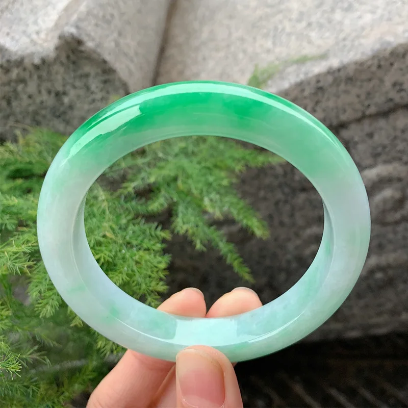 Natural Burmese Bracelet in Sunlight , Old Mine , with Green Inclusions, Ice Jadeite Bra