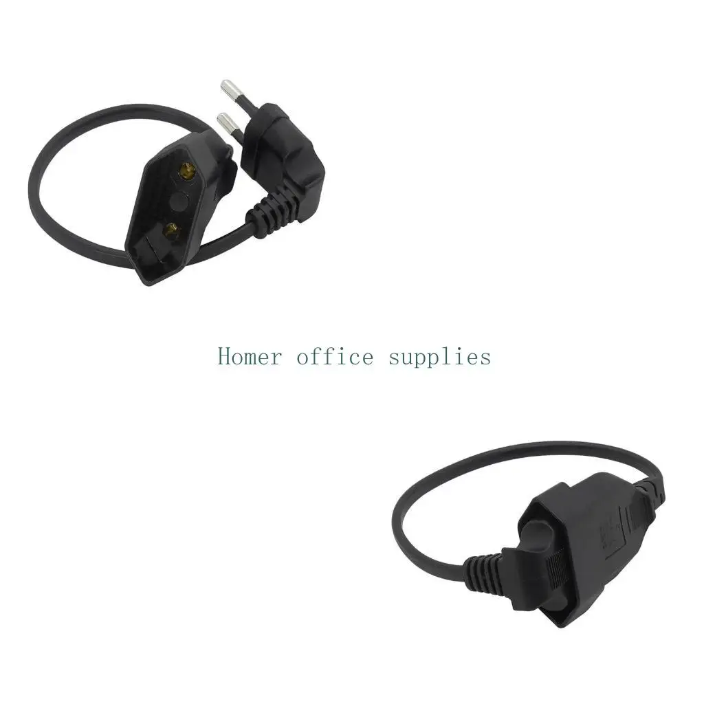 K43B 30cm EU Power Adapter Cord, 90 Degree Angled European Round 2Pin Male to Female Plug Socket Extension Cable Line