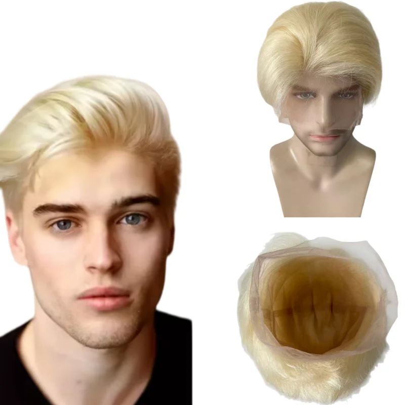 

Burmese Virgin Human Hair Hairpieces 613# Blond Cut Well Style Full Lace Unit Wig 8x10 for White Men