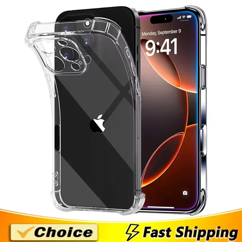 

Soft TPU Shockproof Clear Phone Case For iPhone 16 15 14 11 12 13 Pro Max Ultra-thin Back Case For iPhone 17 PRO XR X XS 8 Plus