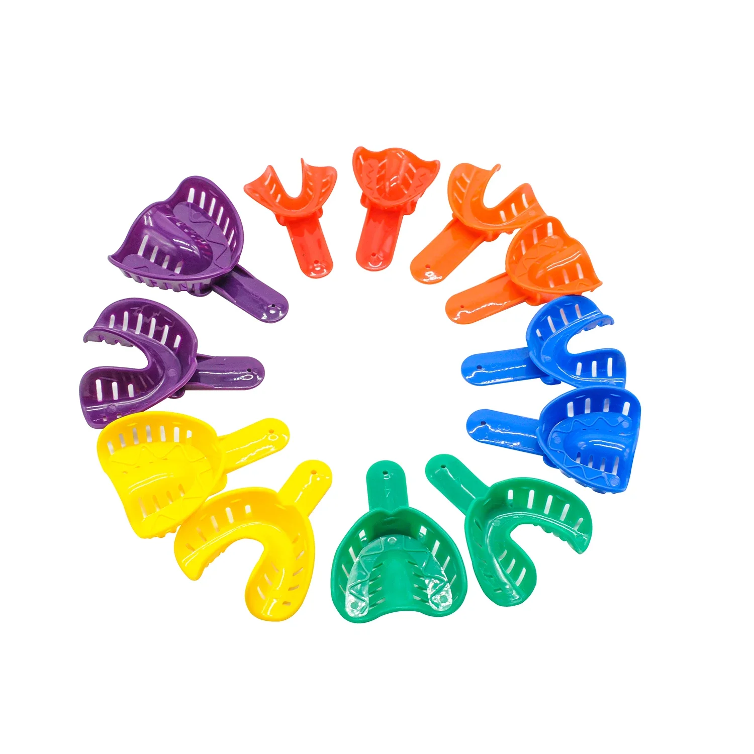 12pcs Dental Impression Trays Lab Set Plastic Adult & Kids Multi-Color Upper Lower Jaw for Accurate Molding Dentist Supplies