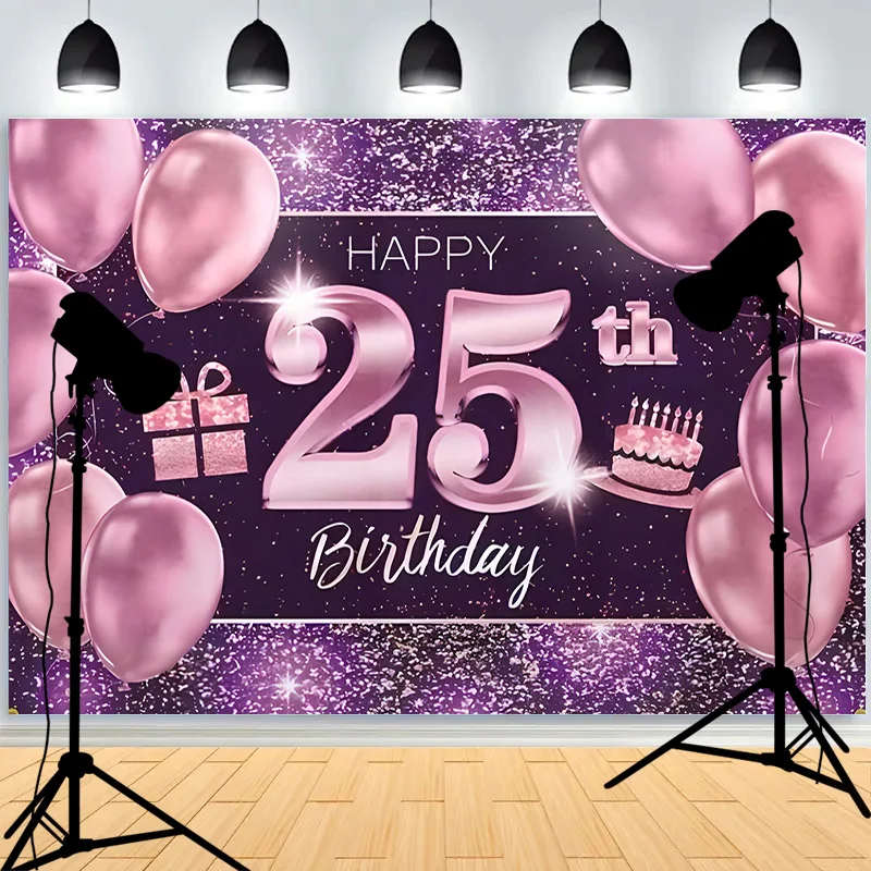 

Happy 25th Birthday Party Decoration Digital Photography Backdrops Kids Childen Colorful Balloons Photo Studio Background AY-07