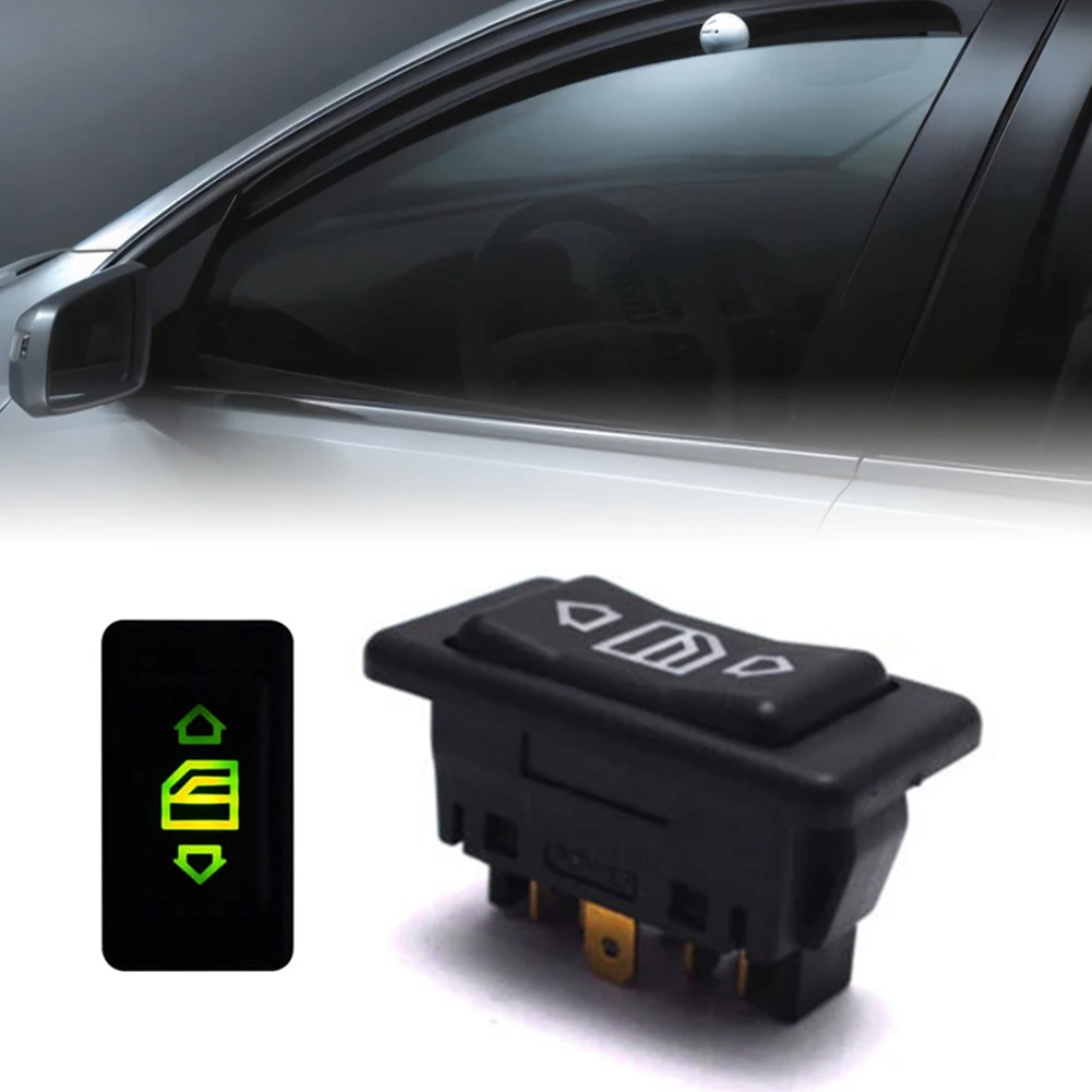 

Universal Cars Power Switch Button With Green Light 6-Pin 12/24V 10A ON/OFF Window Glass Lifter Switch