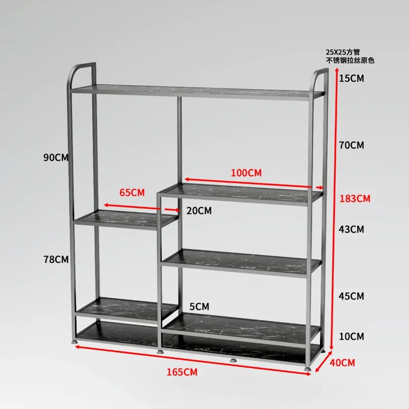 Modern Promotion Floor Shelf With Marble Layer, 2.5cm Stainless Steel Frame For Living Room, Statue Decorations Display