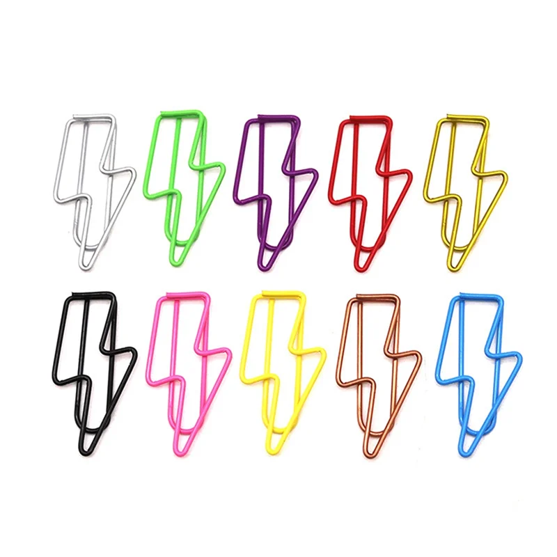 100 Pcs Lightning-Shaped Paper Clips - Metal Paperclips Set For Office, School File Organization, Desktop,Party Decor