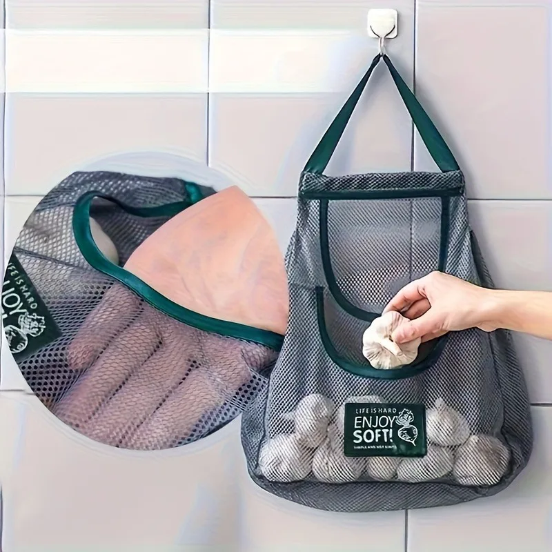 2 Pieces of Multi-Functional Kitchen Storage Mesh Bags, Including Hand-Held Bags and Wall-Mounted Storage Bags