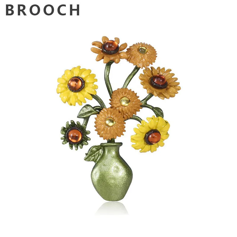 

Artistic sunflower vase brooch, high-end Van Gogh vintage plant sunflower brooch