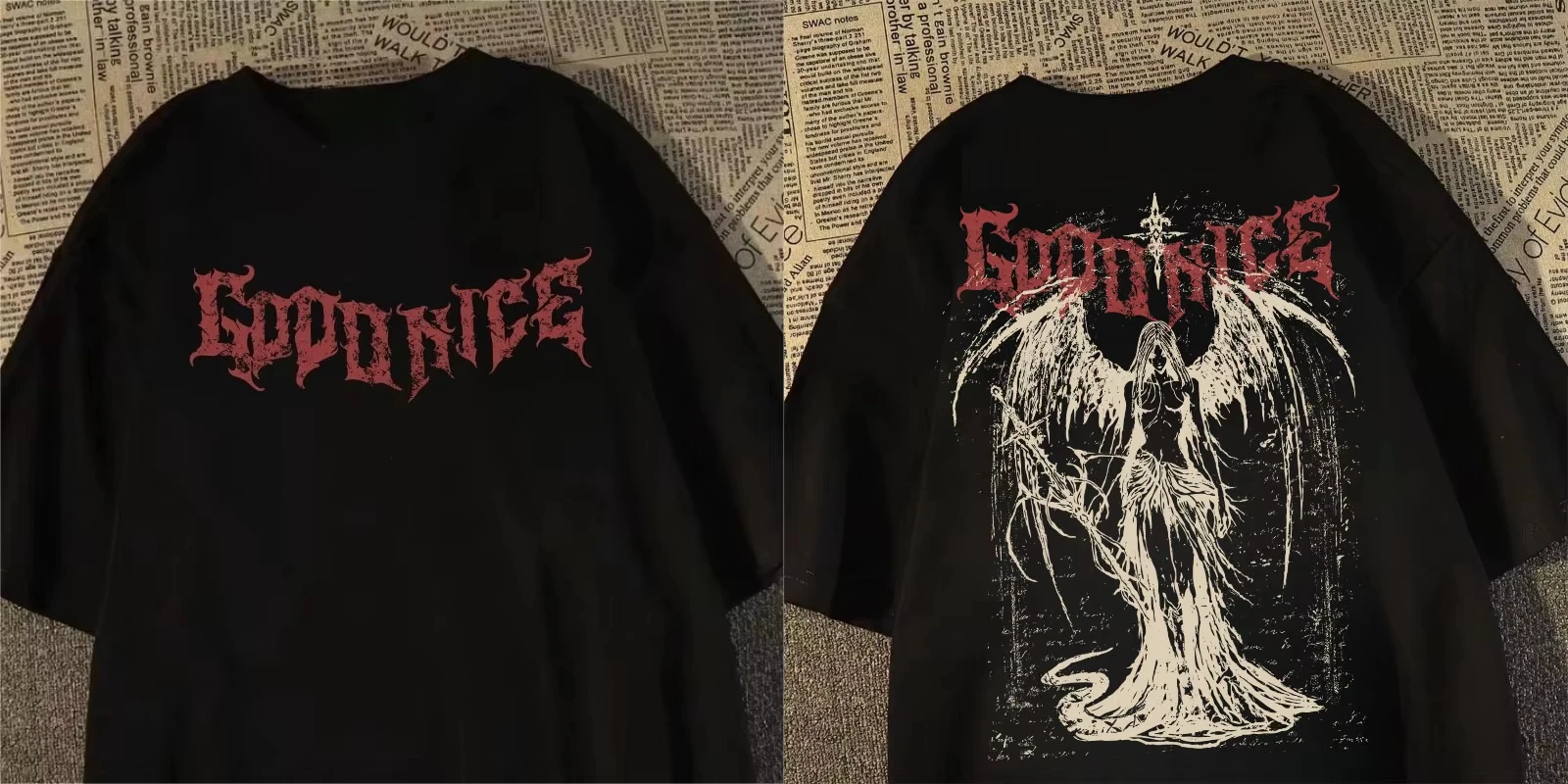 Sword Wielding Angel Graphic T-shirt Vintage Washed Gothic Dark Streetwear Harajuku Unisex Oversized Cotton Short Sleeve Tee Top