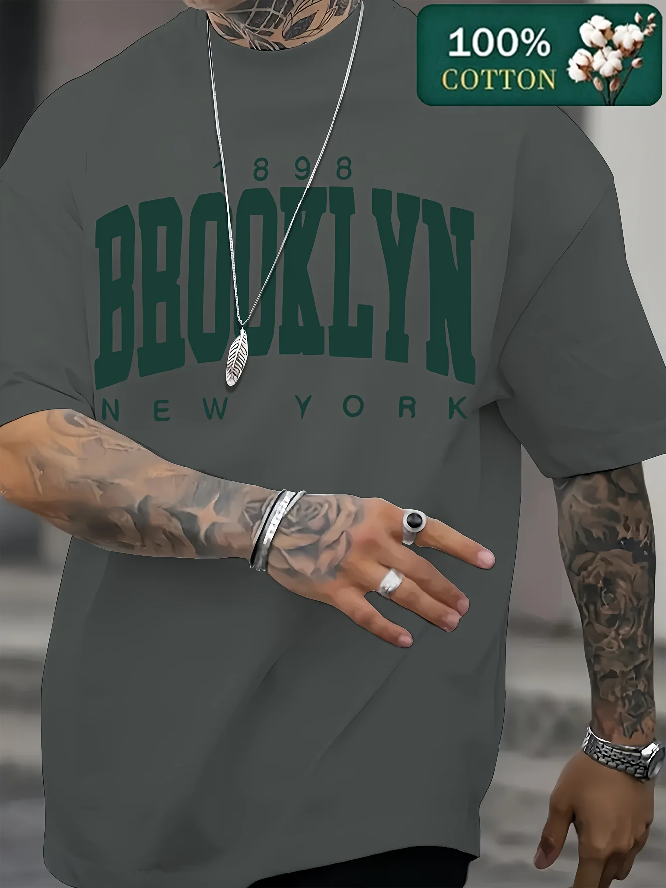 Men's Summer 100% Cotton Fashion 1898 Brooklyn New York Loose Casual Sports Round Neck Short Sleeve T-shirt Versatile Top