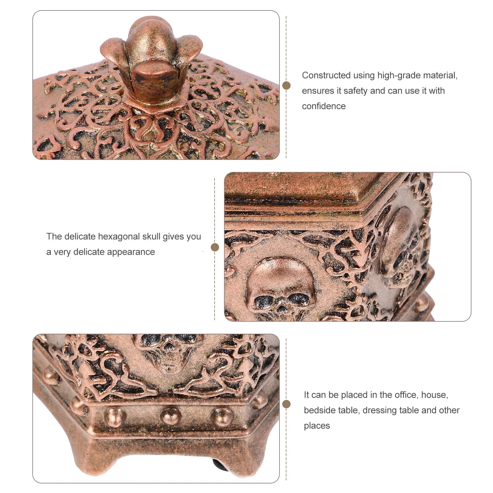 1Pcs Resin Skull Jewelry Box Hexagon Shape Golden Jewelry Organizer Holder Storage Container Vintage Storage Holder