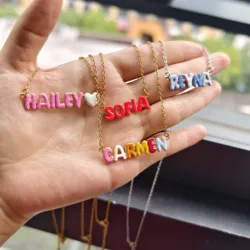 Dopamine Custom Enamel Bubble Letter Necklace Happy Necklace Colorful Custom Bubble Letter Name Jewelry For Women Gift for Girl