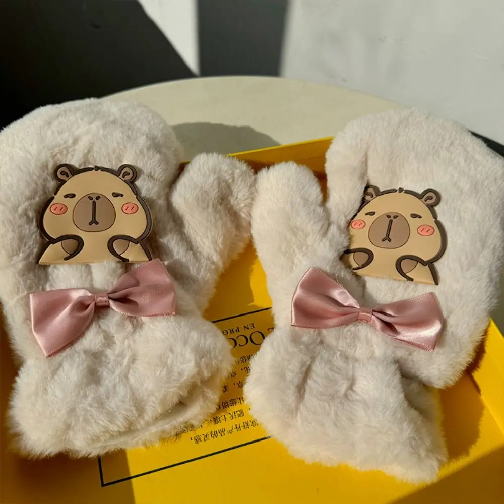 Unisex Cartoon Women Cute Mittens 3D Keep Warm Capybara Fur Mittens Lovely Kawaii Plush Capybara Gloves Skiing