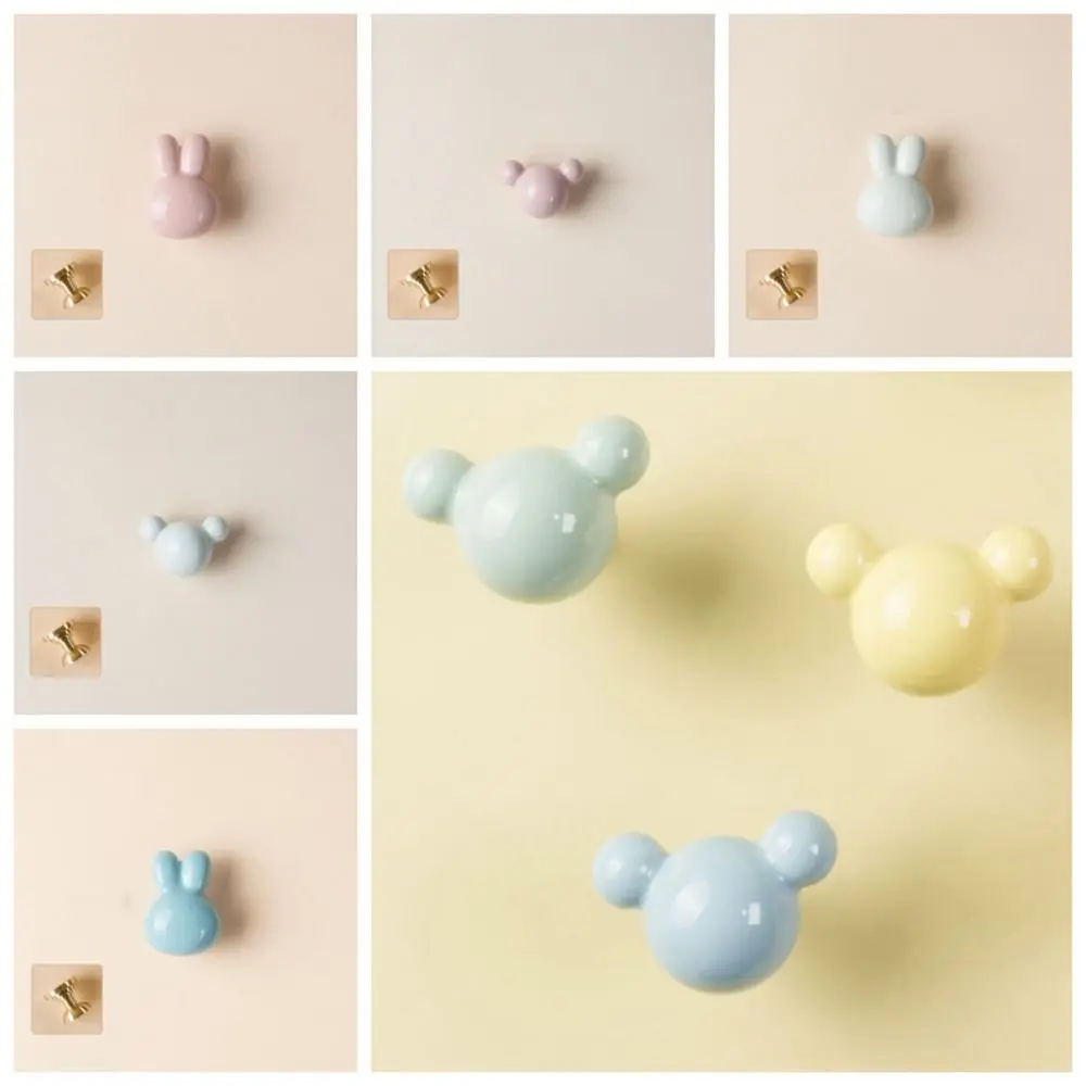 Rabbit /Bear Macaron Handle Multiple Colors Minimalism Furniture Knob Ceramic Not Easily Oxidized Door Pull Handles Dresser