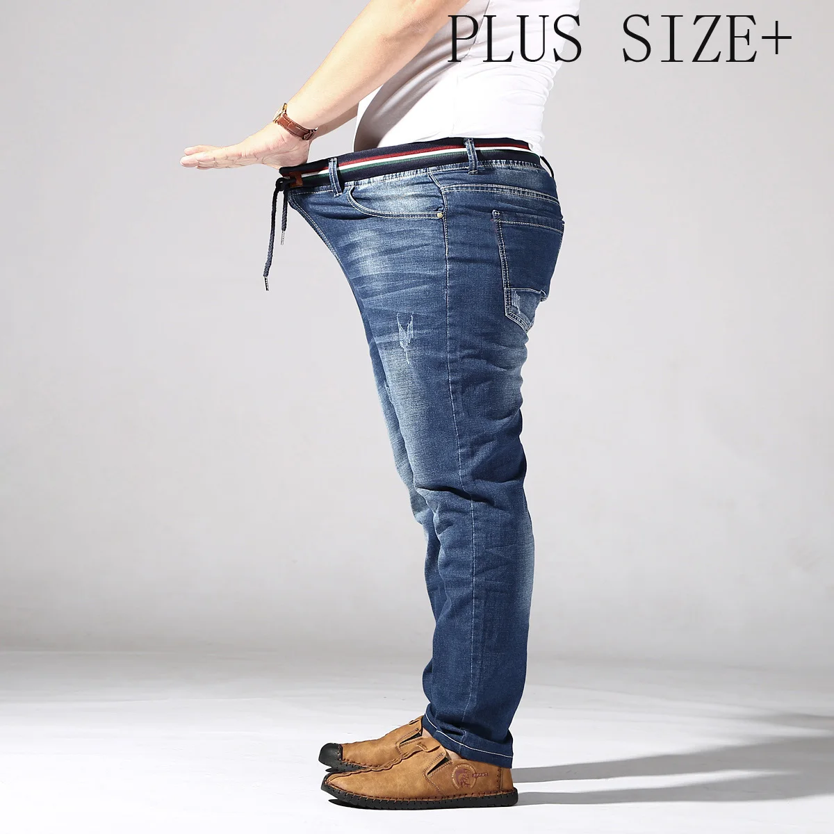 

Plus Size Pants Business Men's Jeans 2Xl-6Xl Spring Summer Casual Straight Stretch Fashion Work Denim Trousers Male Clothing