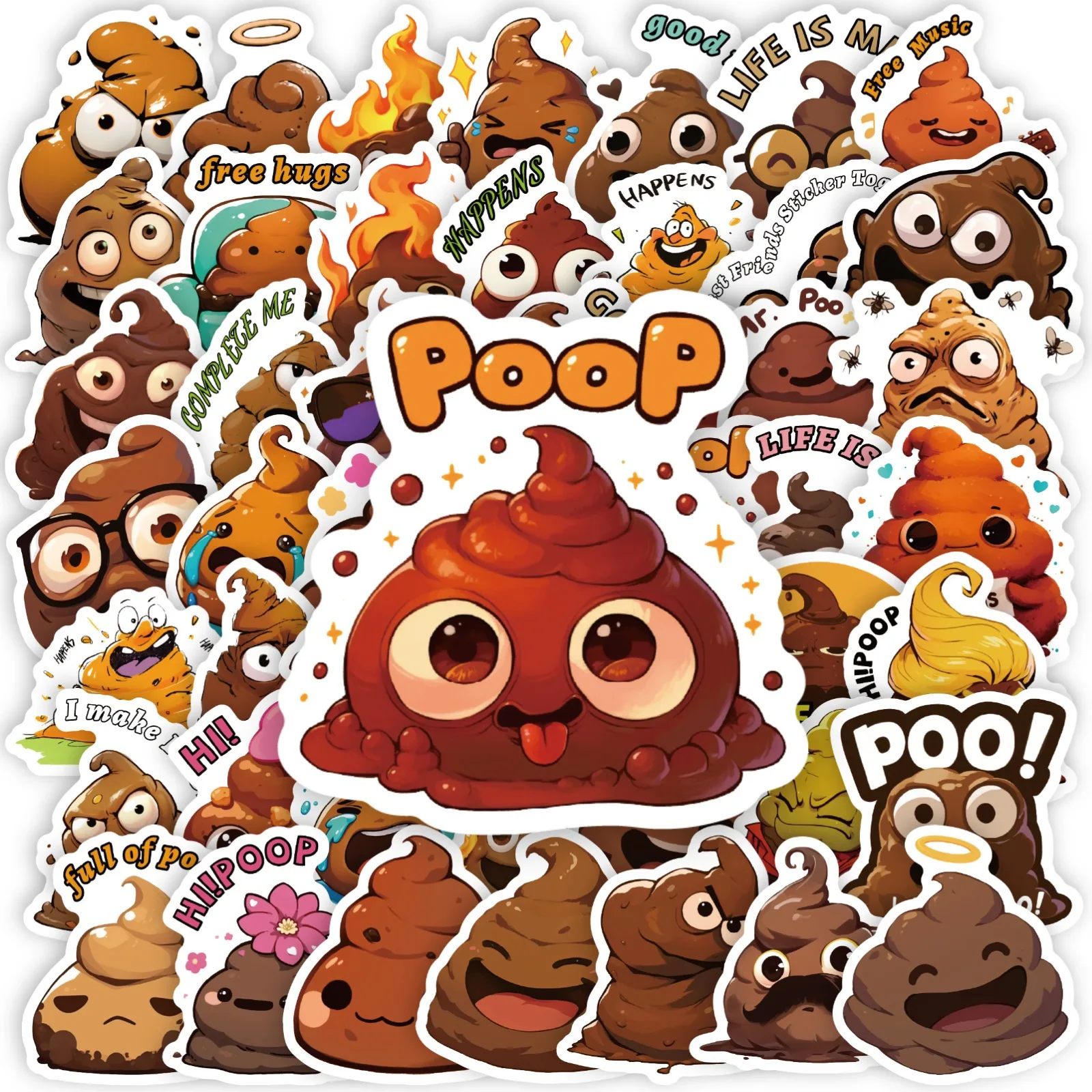50/30 Sheets Cute Funny Poop Graffiti Stickers, Creative Waterproof Decals for Scrapbooking, Luggage & Phone Cases
