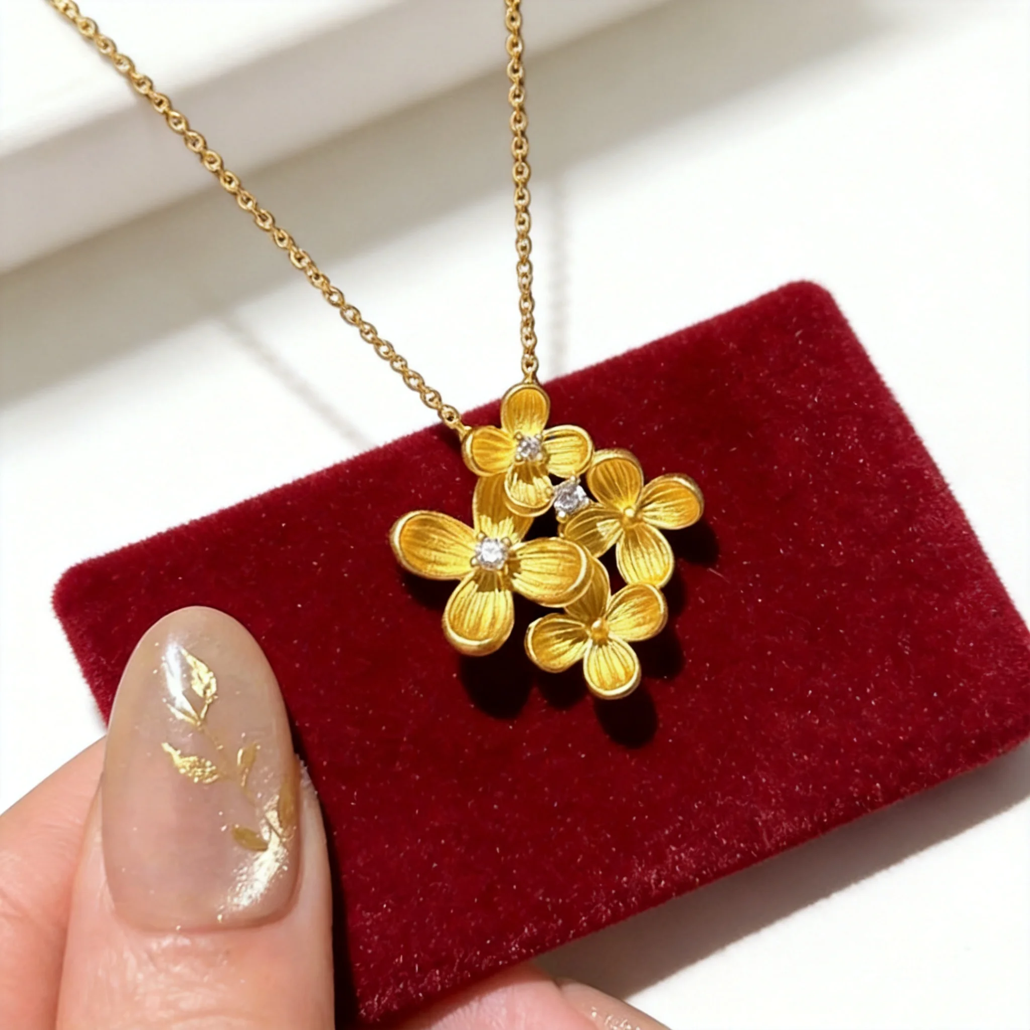 

2026 Chinese Style Osmanthus Flower Necklace For Women Gold Plated 3D Brushed Literary Pendant Versatile Daily Wear Fashion Jewe
