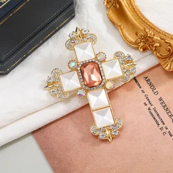 New Coat Geometric Rhinestone Brooch Vintage Simple Cross Pins for Women Jewelry