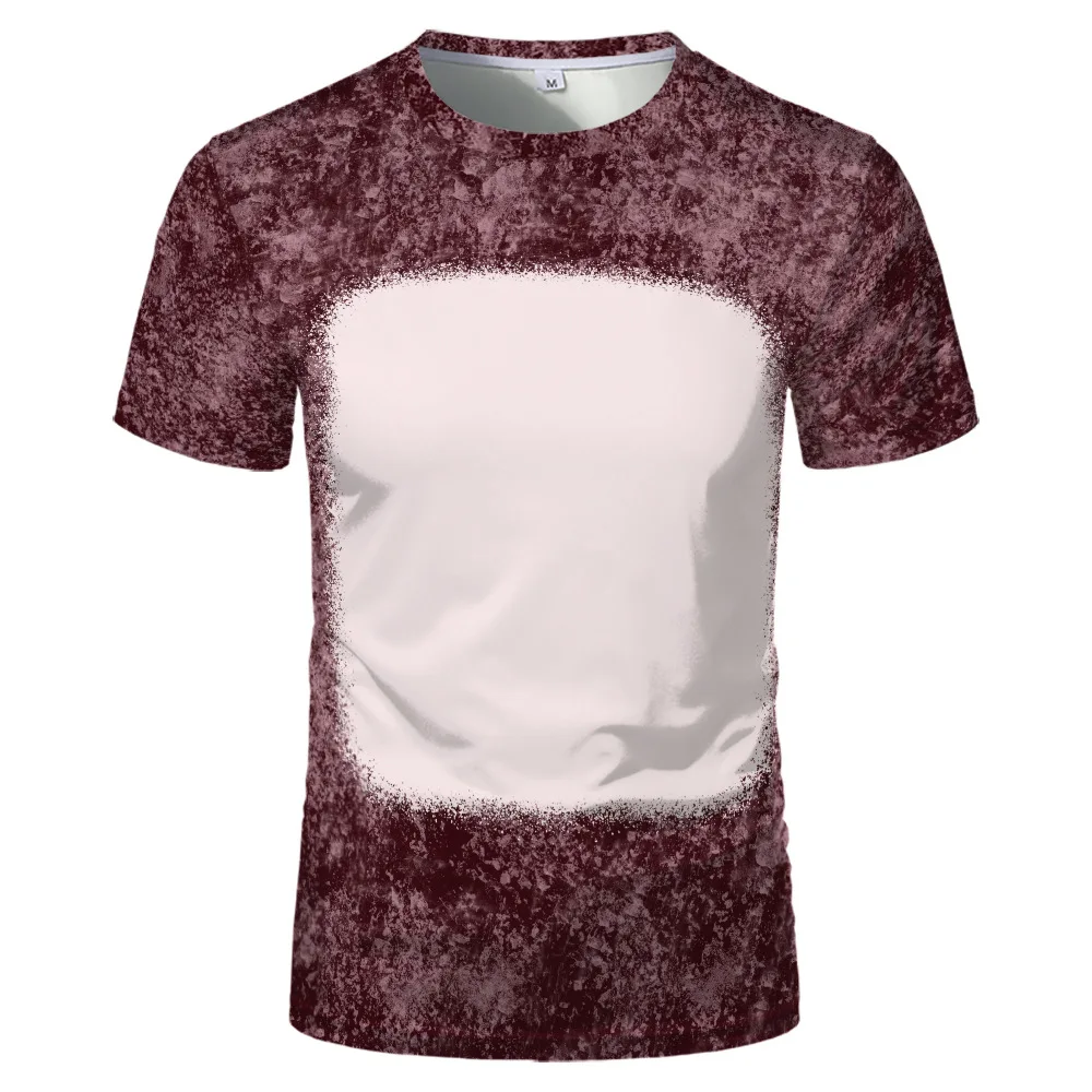 Sublimation Blank 100% Polyester T-shirts Men Woven Unisex Round Neck Short Sleeve Faux Bleached  Summer Clothing for Diy Logo