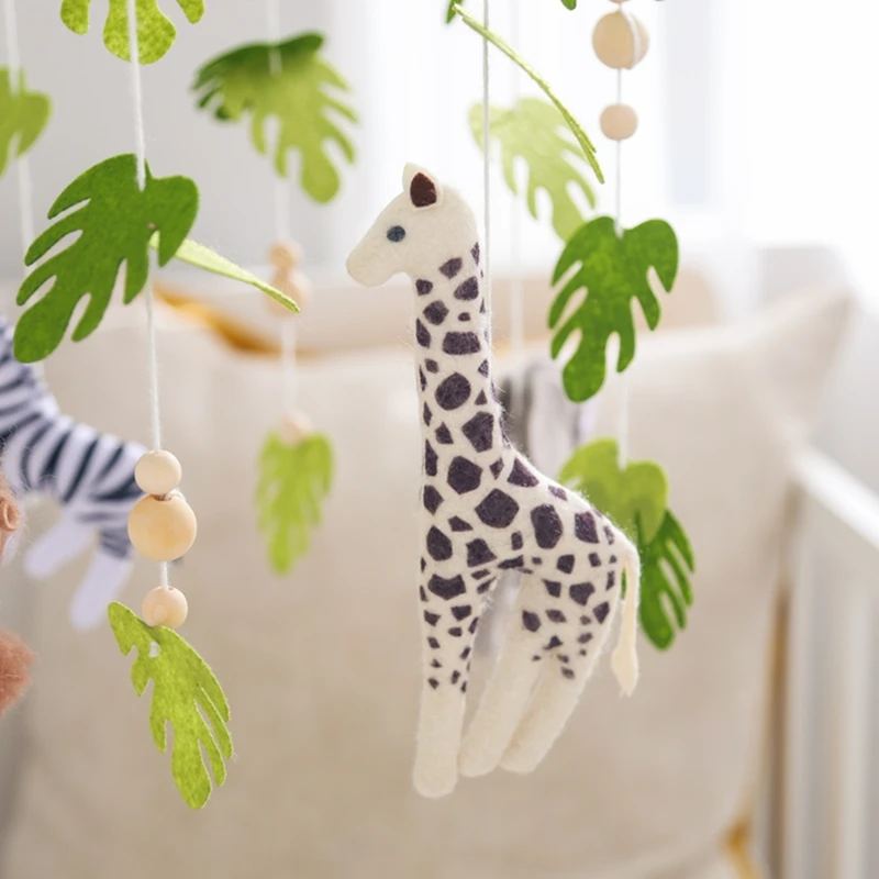 Baby Krippe Mobile Rassel Spielzeug Für 0-12 Monate Cartoon Filz Wald Tier Bett Glocke Hängen Holz Halterung Mobile newbaby Rassel Spielzeug – Detail 8
