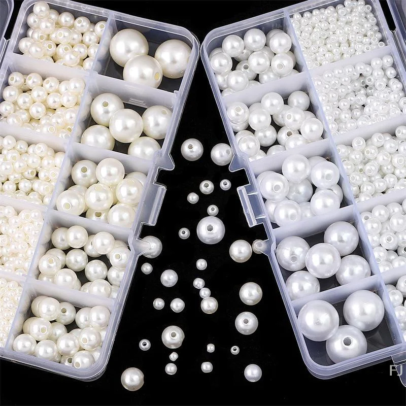 ลูกปัดมุก [YU] 800 ชิ้น ขนาด 3-14 มม. มีรูสำหรับทำเครื่องประดับ ชุดทำมุกกลม DIY สำหรับทำสร้อยข้อมือ ต่างหู สร้อยคอ และกำไลข้อมือ