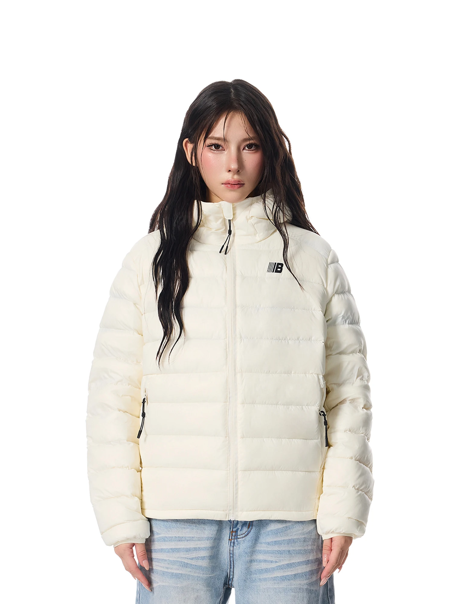 

SREK White Du down Jaet Hooded Women's Lightweight Winter Coat Inner Commute Sle Regular Length Zipper Closure