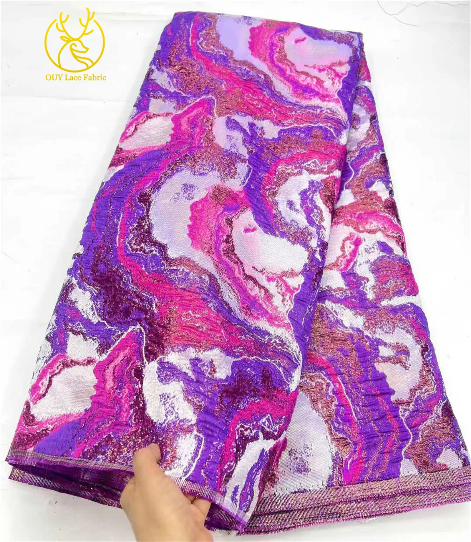 ผ้าลูกไม้ลายแจ็คการ์ดแฟชั่น ผ้าแจ็คการ์ดสไตล์แอฟริกันฝรั่งเศส ดีไซน์ใหม่ปี 2026 สำหรับตัดเย็บชุดเดรสงานเลี้ยงสังสรรค์สำหรับสุภาพสตรี 5 หลา