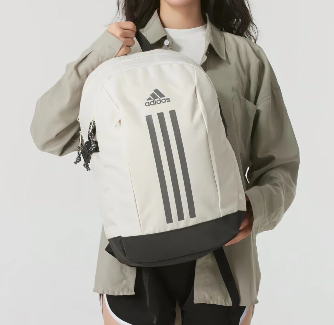

Adidas Classic Stripe Zipper Open Running Sports Backpack Regular Unisex Couple Style Aluminum Brown Spliced Black IX3178