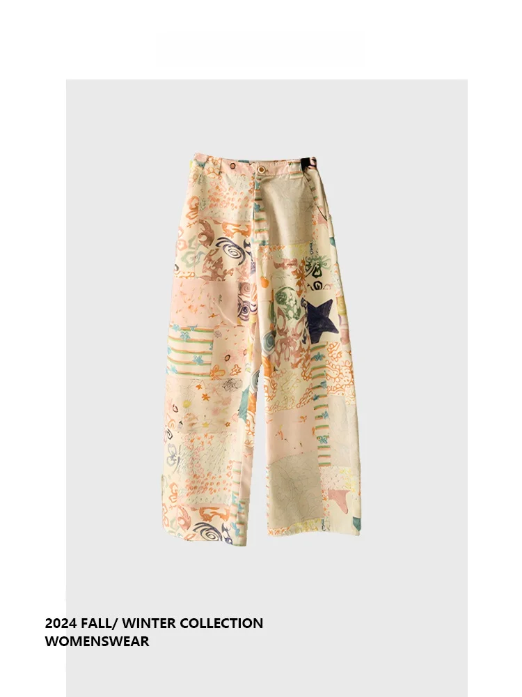 

Forever 2 American fiti Print Straight Leg Workwear Pants High Waist Casual Loose Wide Leg Pants Women's Faion