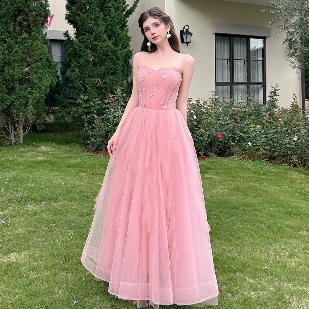 

TAFN Floor-Length Evening Dresses Spaghetti Straps Korea Wedding Reception Dresses Sweetheart Elegant Party Gown Photo Shoot