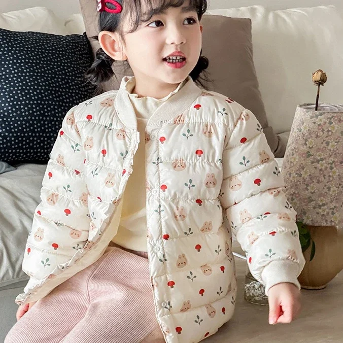

Girls' Cotton Clothes 2025 Winter New Children's Clothing Korean Style Baby Girl Thickened Warm Cartoon Printed Cotton Clothes