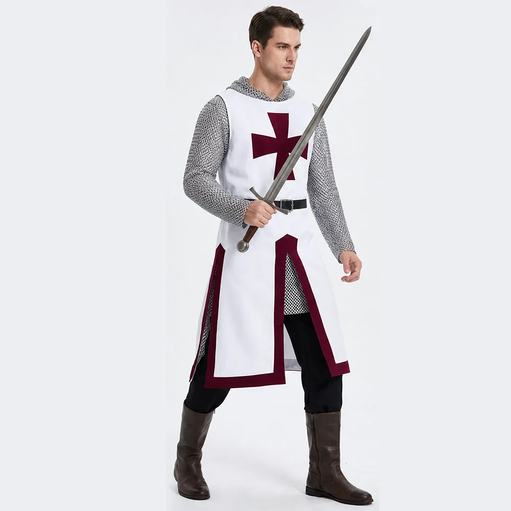 Disfraz de Guerrero Medieval para Hombre, Caballero Templario, Cruzado, con Cota de Malla, para Cosplay, Halloween, Fiesta, Recreación Histórica