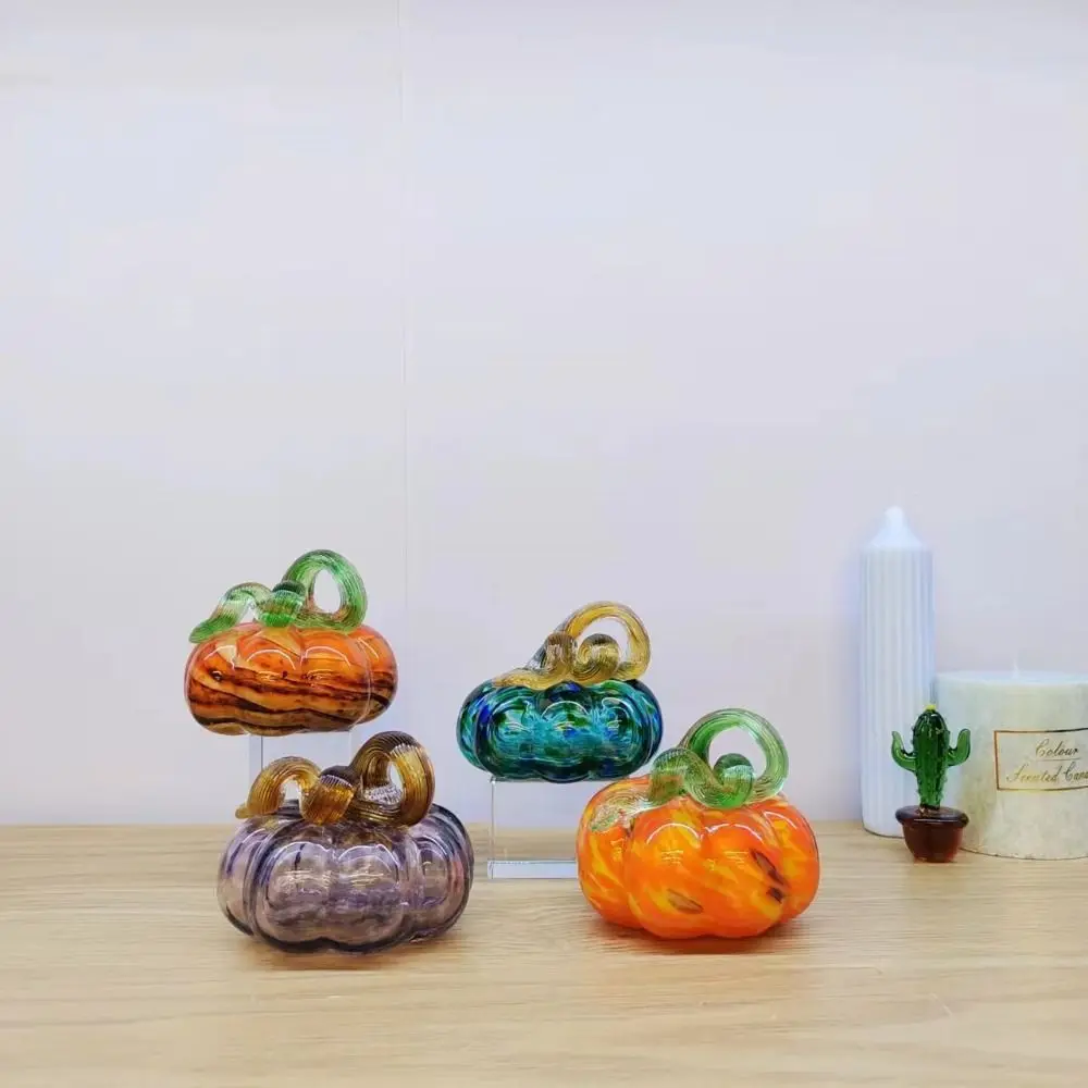 

Hand Blown Glass Color Crystal Pumpkin Figurine Paperweight Decorative Glass Pumpkin Ornament Collectible Vivid Color