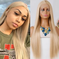 Mix Blonde Wig Synthetic Lace Front Wigs Ready to Wear Long Blonde Straight Wigs Silk Straight Natural Lace Wigs for Women Party