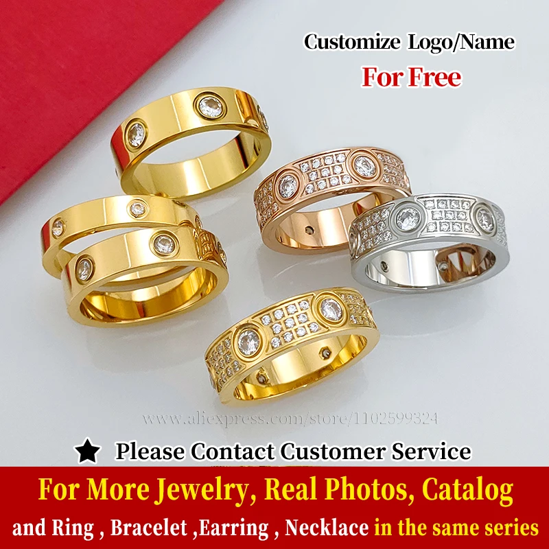 Classic Love Ring for Women Men Couple 18K Gold plated Stainless Steel Crystal Rings Cubic Zircon Wedding Ring Luxury Jewelry