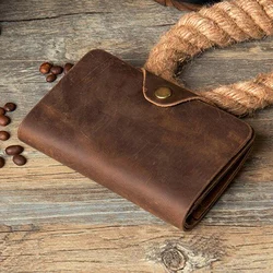 Fashion Vintage Crazy Horse Leather Wallet Genuine Leather Men Wallet Casual Long Money Clip Leather Coin Bag Clutch Bag Brown