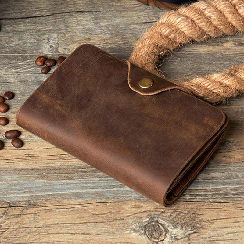 Fashion Vintage Crazy Horse Leather Wallet Genuine Leather Men Wallet Casual Long Money Clip Leather Coin Bag Clutch Bag Brown