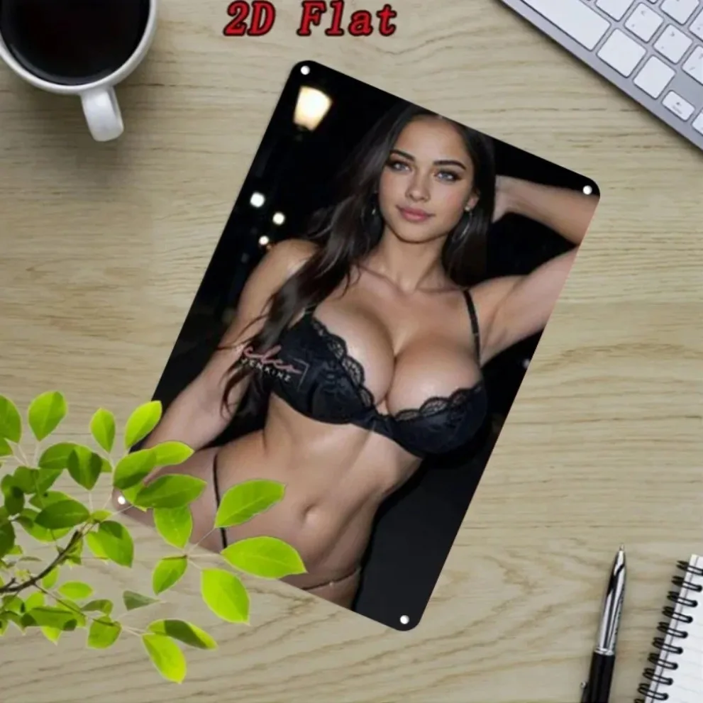"Black Lingerie Night Female" 2D Retro Metal Wall Art Sign, Vintage Iron Plaque 8x12 Inch view 4