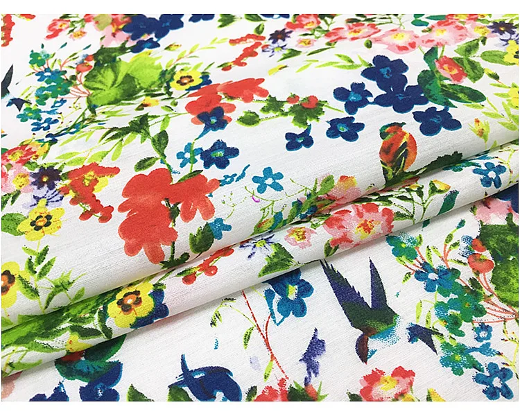 

3 Meter Birds and Flowers Silk Cotton Fabric Summer W-136Cm 12 Mm