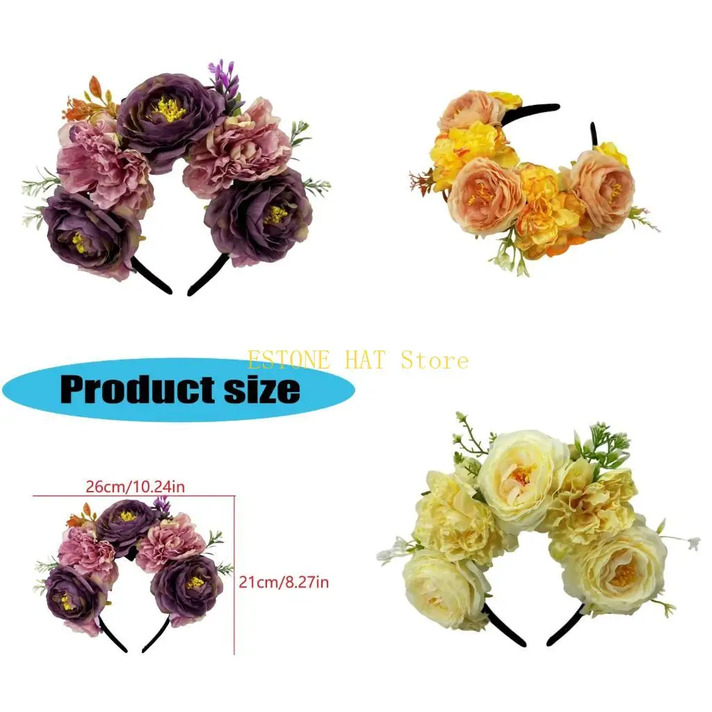 

49MF повязка для волос с цветочным принтом, костюм для косплея, вечерние праздничные повязки на голову для женщин