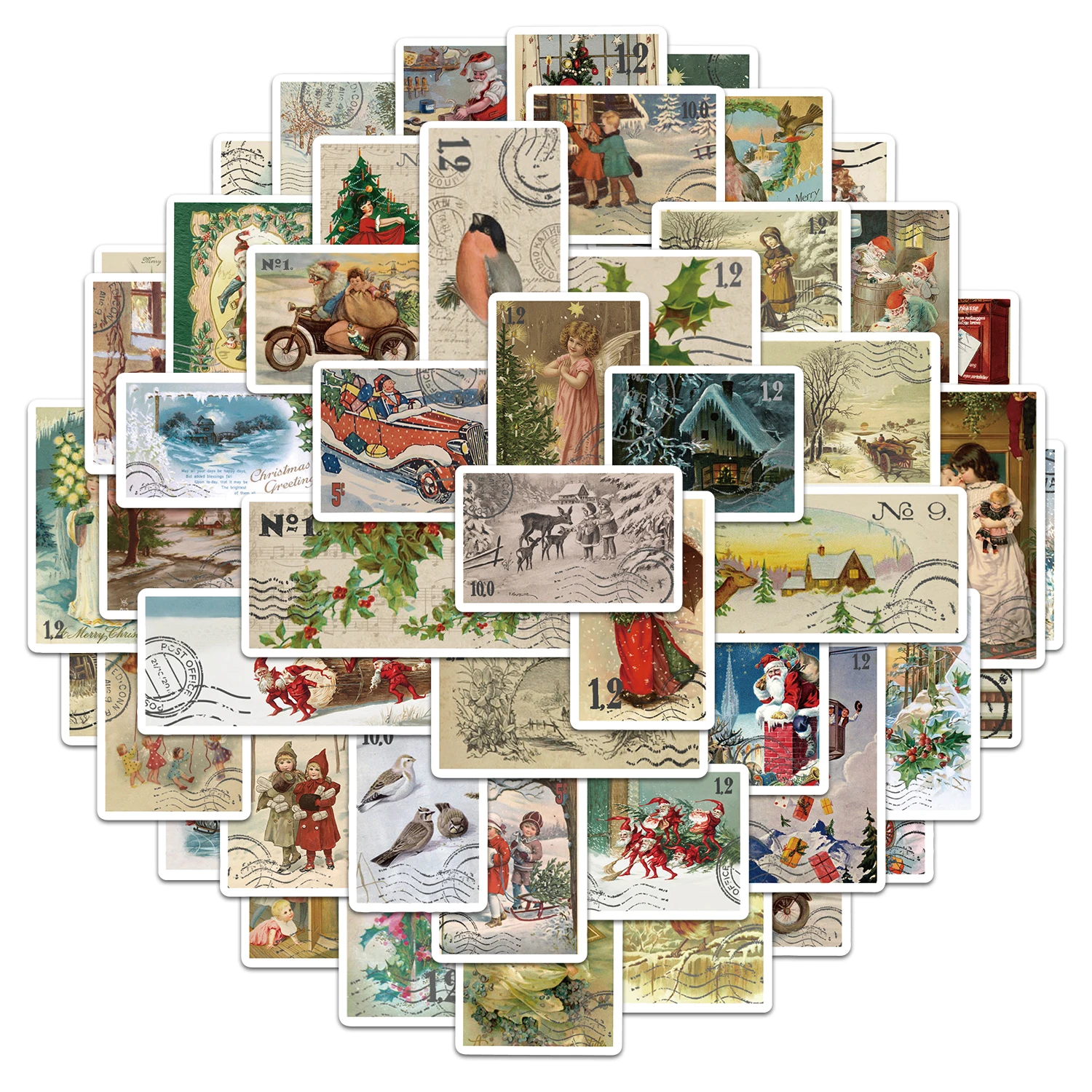 10/30/50PCS Christmas Postcard Stickers Retro Santa Winter Snow Scene DIY Decor For Phone Laptop Journal Graffiti Sticker Pack
