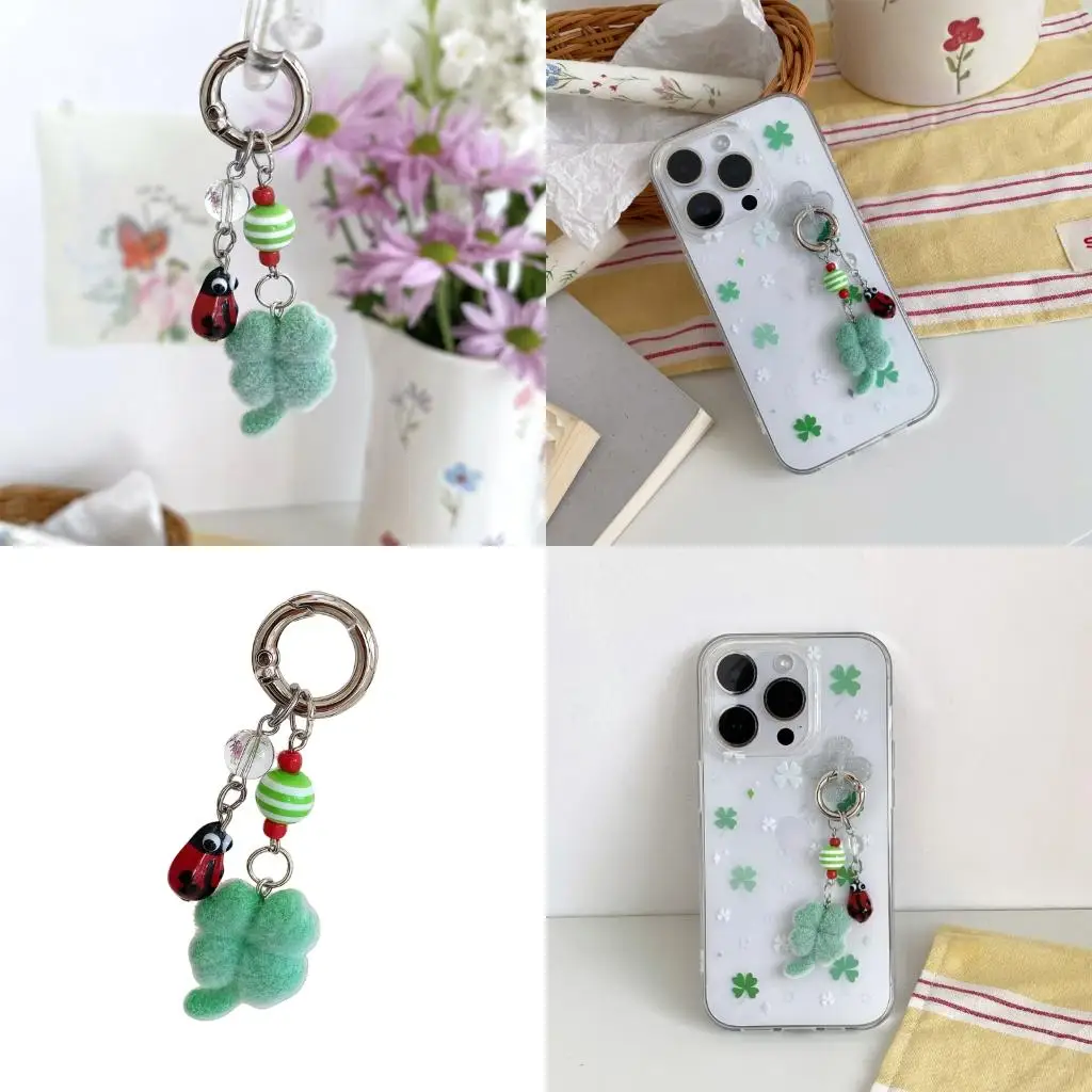 Soft Flocking Alloy Four Clovers Pendant Charm Stylish Bag Accessory Perfect For Phone Keys Or Backpack Decoration