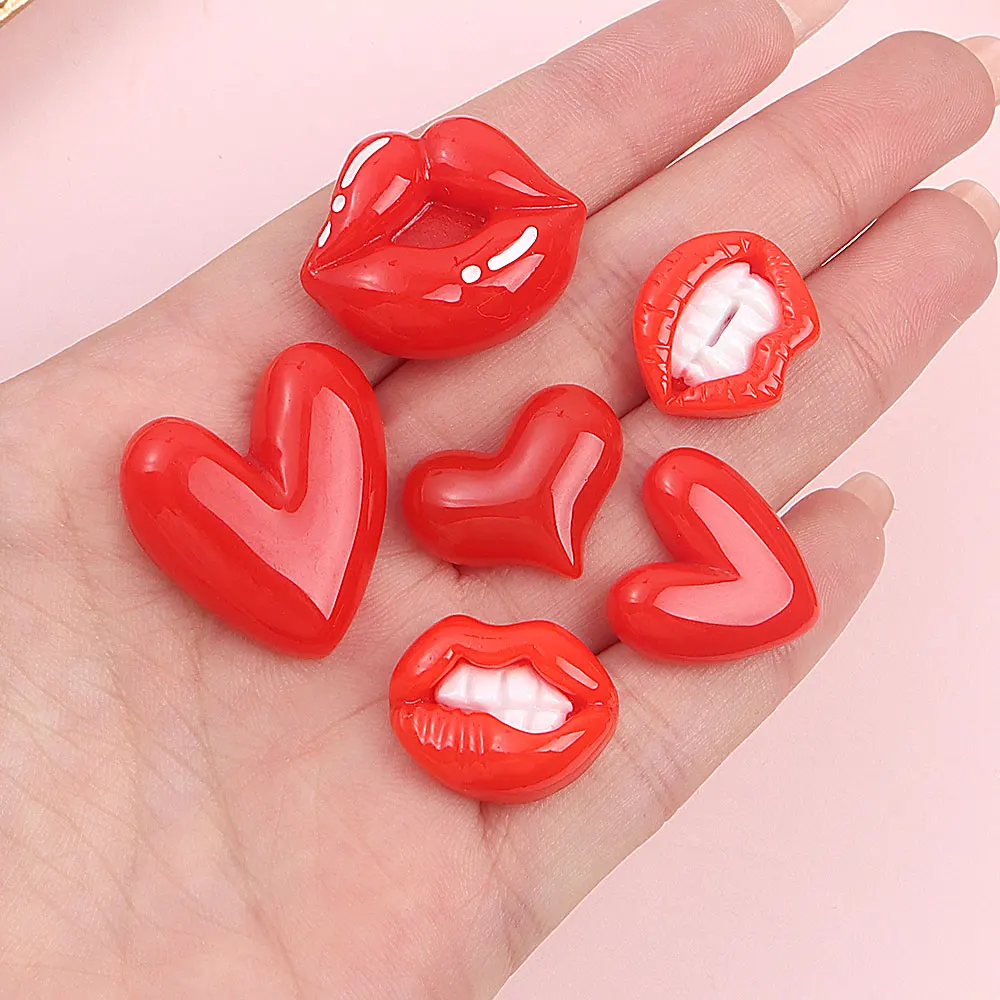 4/12/21 قطعة شفاه من الراتنج الأحمر، خرز غير مسامي على شكل قلب، إكسسوارات ديكور ذاتية الصنع، عيد الميلاد، عيد الحب، هدايا عيد الشكر #2