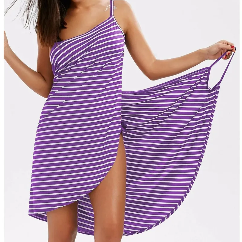 

2024 Summer Beach Dress Sexy Women Stripe Wrap Dress Bikini Cover Up Sarongs Women's Clothing Swimwear Swimsuit Backless Dress