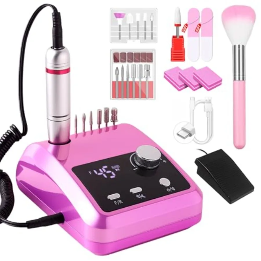 

Профессиональная электрическая дрель для маникюра: аппарат для обработки ногтей 45000 об/мин с ЖК-дисплеем, управлением для рук и ног, низким уровнем шума, для акрила