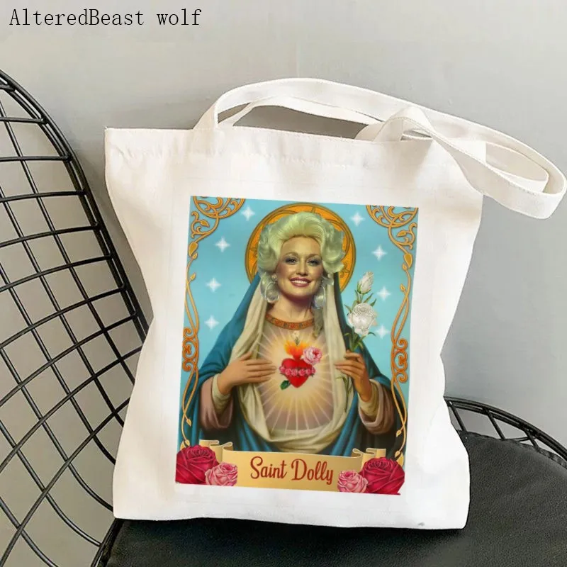 Women Canvas Shoulder Bag Saint Dolly Parton Custom Shopping Bag Students Books Bag Harajuku Shopping Handbags Tote For Girls