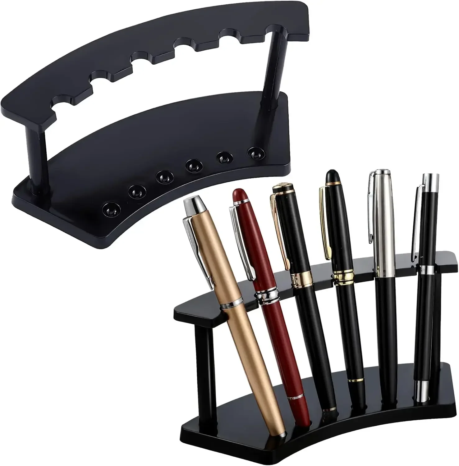 2 Pieces Plastic Pen Holder Stand Pen Display Stand Rack 6-Slot Pen Makeup Brush Rack Organizer