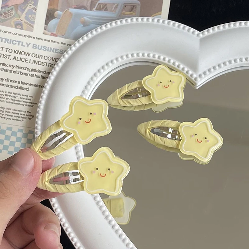 1 زوج الحلو موضة ابتسامة ستار مقاطع الشعر تنوعا لطيف الأصفر الاكريليك دبوس الشعر للنساء الفتيات Kawaii إكسسوارات الشعر هدايا