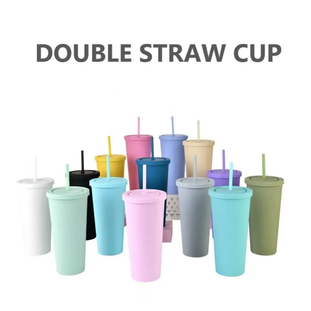 reusable double wall 700ml 710ml 24oz pastel color plastic cup cold cup plastic tumbler with straw and lid